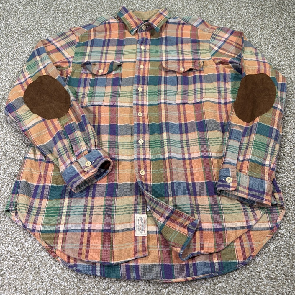 Vintage Polo Country Flannel Padded Button Up Shirt Size Large Double Pocket